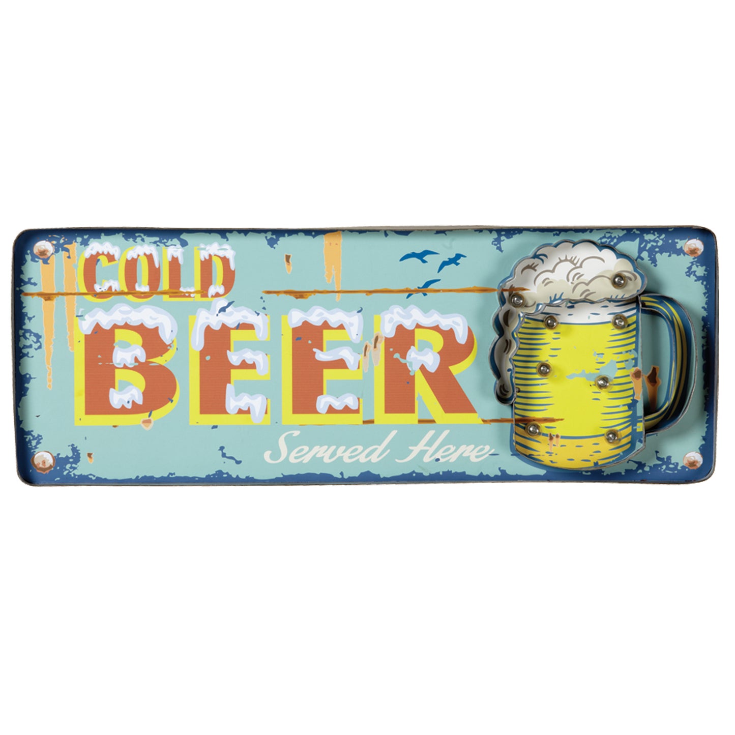 Metal Sign Cold Beer - Blue