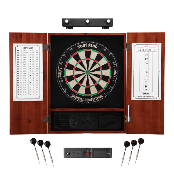 Viper Shot King Sisal Dartboard, Metropolitan Cinnamon Cabinet, Shadow Buster Dartboard Lights & Throw Line Light Marker