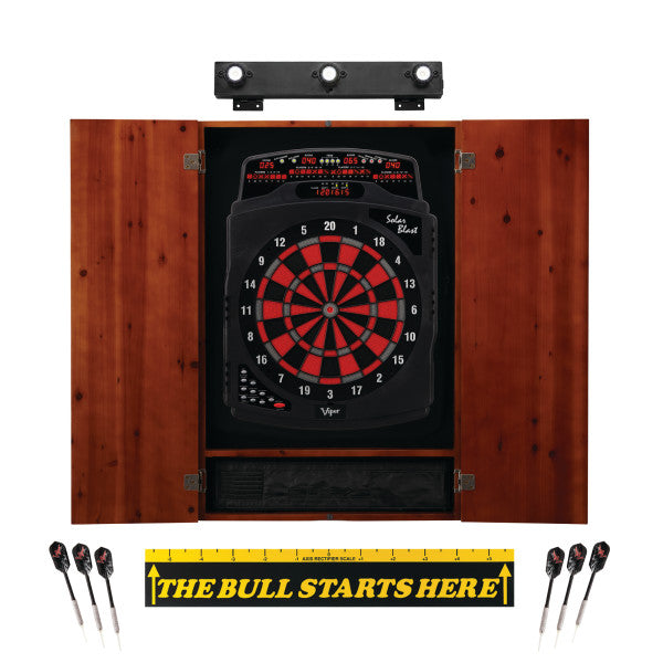 Viper Solar Blast Electronic Dartboard, Metropolitan Cinnamon Cabinet, Throw Line Marker & Shadow Buster Dartboard Light Bundle