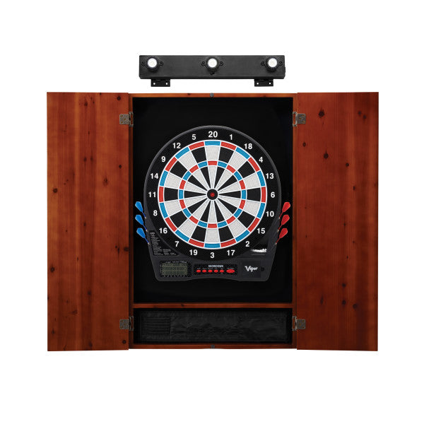 Viper Showdown Electronic Dartboard, Metropolitan Cinnamon Cabinet & Shadow Buster Dartboard Light Bundle