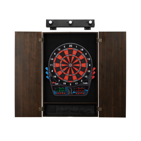Viper Orion Electronic Dartboard, Metropolitan Espresso Cabinet & Shadow Buster Dartboard Light Bundle