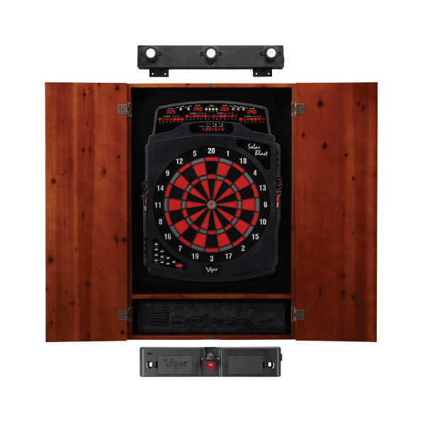 Viper Solar Blast Electronic Dartboard, Metropolitan Cinnamon Cabinet, Throw Line Light & Shadow Buster Dartboard Light Bundle
