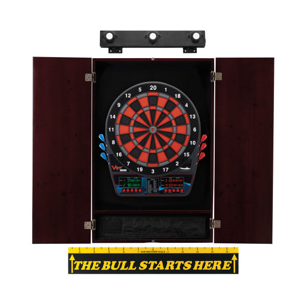 Viper Orion Electronic Dartboard, Metropolitan Mahogany Cabinet, Throw Line Marker & Shadow Buster Dartboard Light Bundle