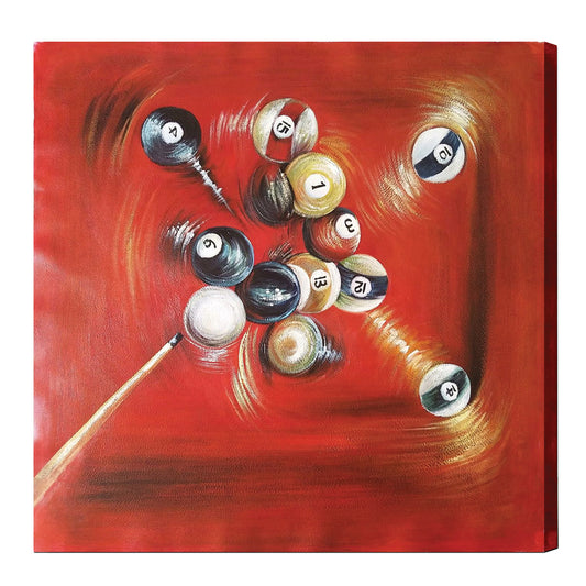 Oil Painting on Canvas - Balls in Motion With Cue