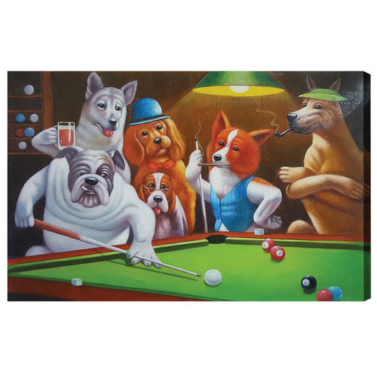 Oil Painting on Canvas - Dogs Playing Pool