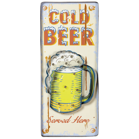 Metal Sign Cold Beer - White