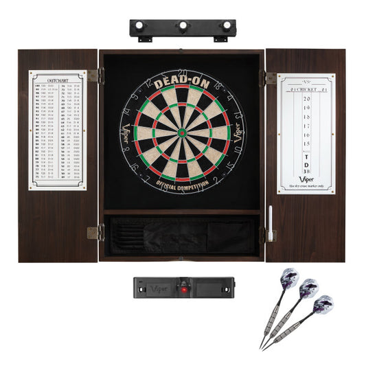 Viper Dead On Sisal Dartboard, Metropolitan Espresso Cabinet, Shadow Buster Dartboard Lights & Throw Line Light Marker