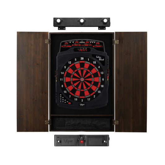 Viper Solar Blast Electronic Dartboard, Metropolitan Espresso Cabinet, Throw Line Light & Shadow Buster Dartboard Light Bundle