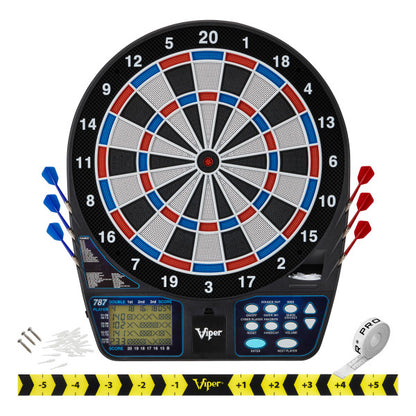 Viper 787 Electronic Dartboard, "The Bull Starts Here" Throw Line, Black Ice Red 18g Soft Tip Darts, Dart Tip Remover & Tufflex II Black Dart Tips
