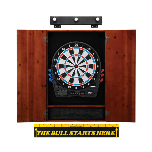 Viper Showdown Electronic Dartboard, Metropolitan Cinnamon Cabinet, Throw Line Marker & Shadow Buster Dartboard Light Bundle