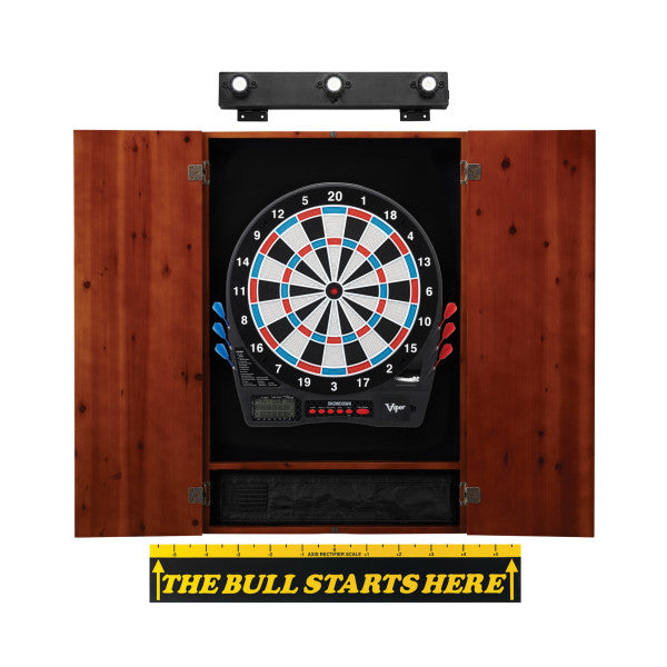 Viper Showdown Electronic Dartboard, Metropolitan Cinnamon Cabinet, Throw Line Marker & Shadow Buster Dartboard Light Bundle