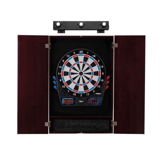 Viper 777 Electronic Dartboard, Metropolitan Mahogany Cabinet & Shadow Buster Dartboard Lights