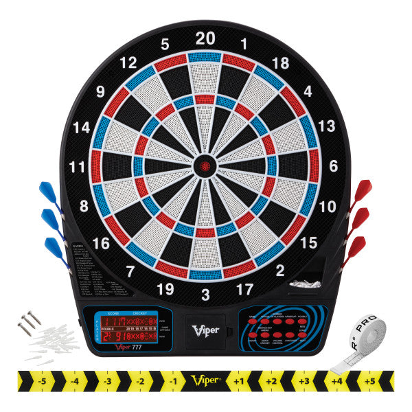 Viper 777 Electronic Dartboard, "The Bull Starts Here" Throw Line, Sure Grip Black Soft Tip Darts, Dart Tip Remover Tool & Tufflex II Black Dart Tips