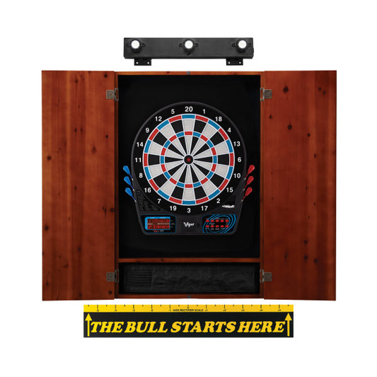 Viper 777 Electronic Dartboard, Metropolitan Cinnamon Cabinet, "The Bull Starts Here" Throw Line Marker & Shadow Buster Dartboard Lights