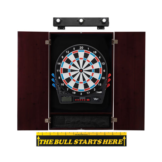 Viper Showdown Electronic Dartboard, Metropolitan Mahogany Cabinet, "The Bull Starts Here" Throw Line Marker & Shadow Buster Dartboard Lights