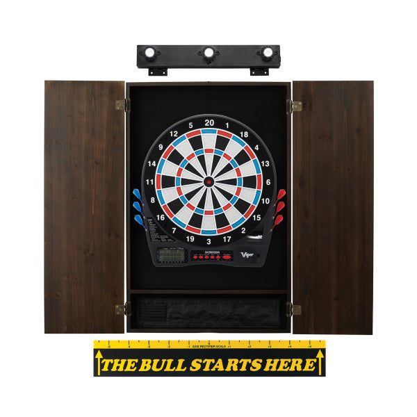 Viper Showdown Electronic Dartboard, Metropolitan Espresso Cabinet, Throw Line Marker & Shadow Buster Dartboard Light Bundle