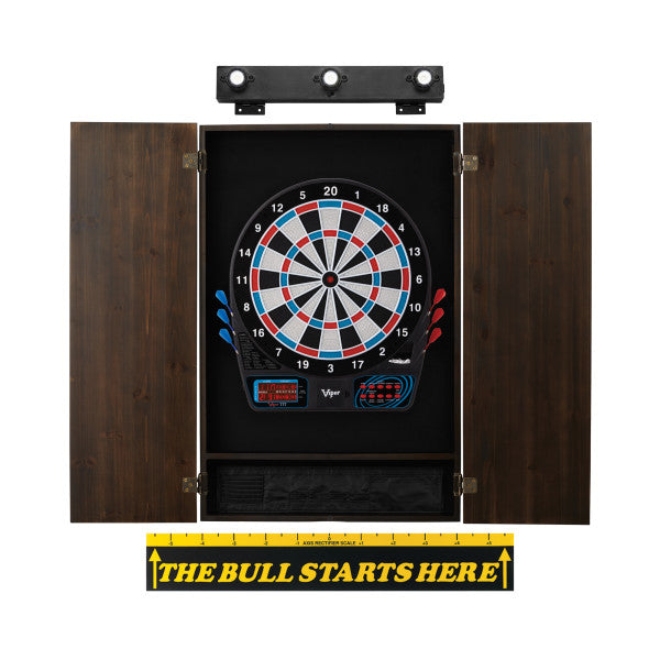 Viper 777 Electronic Dartboard, Metropolitan Espresso Cabinet, Throw Line Marker & Shadow Buster Dartboard Light Bundle