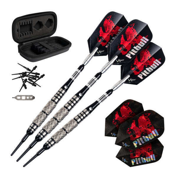 Viper Neptune Electronic Dartboard, "The Bull Starts Here" Throw Line Marker, Pitbull 18g Soft Tip Darts, Dart Tip Remover Tool & Tufflex II Black Dart Tips